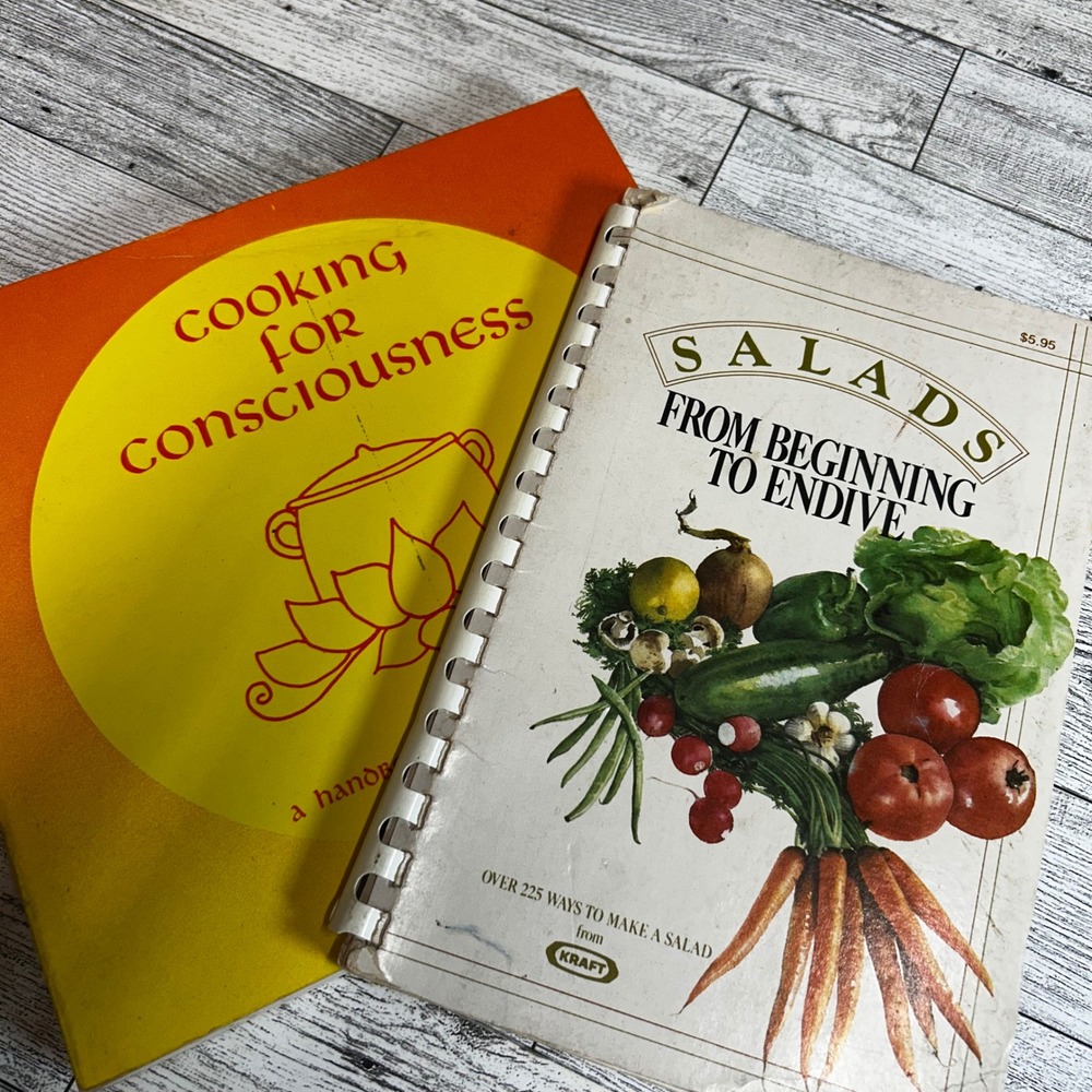 Vintage Vegetarian Cookbook Lot Cooking for Consciousness & Salads Ananda Marga